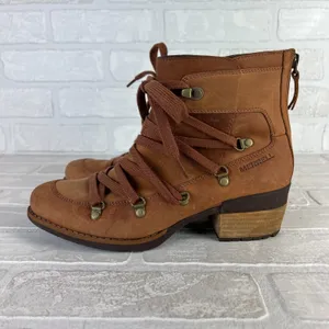 Merrell‎ Boots Womens 8 Brown Leather Strappy Lace Up Back Zip Outdoor Shiloh II thumbnail 6
