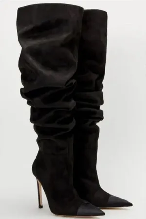 Good American Over the Knee Slouch Suede Boots Black GA173K-X Women's 7.5 NWOB thumbnail 1