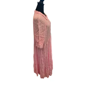 A Loves A Pink White Striped Tiered Maxi Dress Collared 3/4 Sleeve XL Preppy thumbnail 3