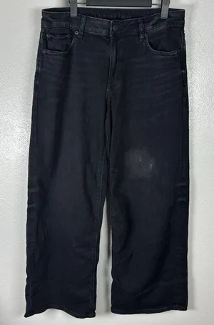American Eagle Womens Size 8 Low Rise Baggy Wide Leg Jeans Black‎ Wash Stretch thumbnail 1