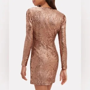 INTERMIX Hilary Rose Gold Sequin Square Neck Long Sleeve Mini Dress Size 0 thumbnail 4