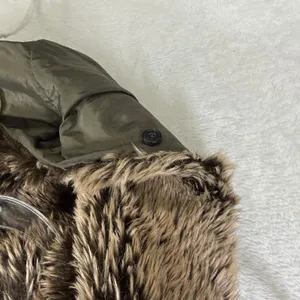 Abercrombie & Fitch Womens Hooded Puffer Vest Liner Olive Green Faux Fur Medium thumbnail 7