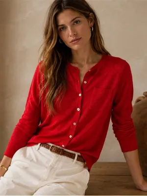 DKNY Vintage Red Wool Mohair Cardigan Sweater Sz M Made in Hong Kong thumbnail 2