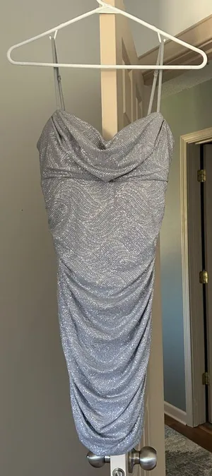 Emerald Sundae Silver Sparkle Cowl Spaghetti Strap Mini Dress thumbnail 1