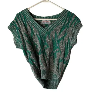 Vintage 80s‎ Glamour Knit Sweater Vest Green Gray Abstract Made in USA M thumbnail 1