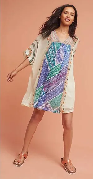 Anthropologie TANVI KEDIA Veena Beaded Caftan Beaded Mini Dress Bohemian Small thumbnail 1