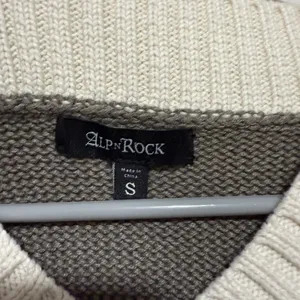 Alp N Rock Otto V-Neck Color Block Taupe Cream Cotton Blend Sweater Size Small‎ thumbnail 3