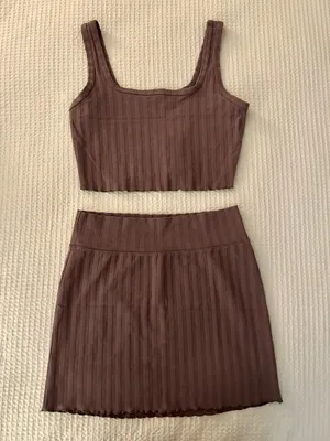 Aerie OFFLINE Brown Tank and Skirt Set thumbnail 1