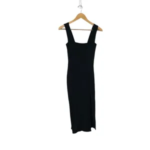 REFORMATION Cassi Black Knit Ribbed Square Neck Sleeveless Slit Midi Dresss thumbnail 13