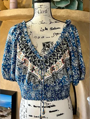 Joie Blue Patterned Boho Top thumbnail 1