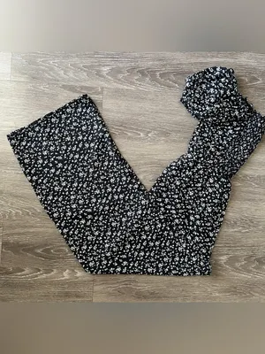 TRIXXI Black Floral Wide Leg Jumpsuit Puff Sleeve Smocked Back S thumbnail 17