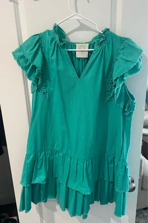 Ruffled Teal Tiered Dress Green thumbnail 1