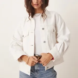 Abercrombie & Fitch White Denim Trucker Jacket Oversized Fit Medium thumbnail 1