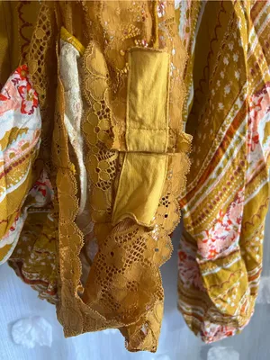 Free people intimately V-Neck Floral Stripe Lace-Trim Bodysuit - Mustard thumbnail 4