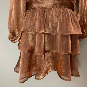 NWT‎ Lulus Dress Ideal Behavior Bronze Metallic Backless Tiered Mini Dress Small thumbnail 9