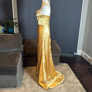 Women’s Gold Full Length Prom Party Dress Criss Cross Straps LegSlit Size 4 NWOT thumbnail 7