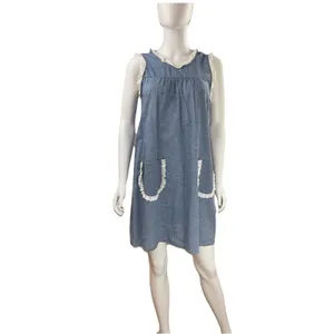 Tuckernuck Chambray Lotte Blue Dress Lace Trim S pockets‎ cottagecore cover-up thumbnail 4
