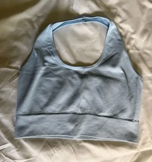 Light Blue Ribbed Sports Bra thumbnail 1