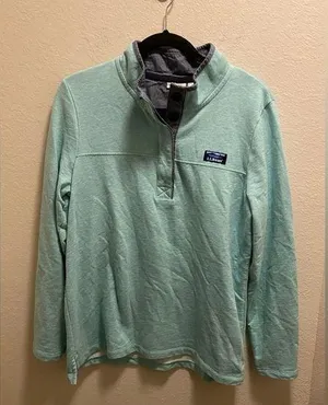 LL Bean Women’s Soft Cotton Rugby Pullover in Aqua. thumbnail 1