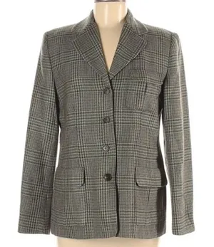 ✨Talbots Wool Sz 14 Blazer Green Beige Plaid Lambswool✨ thumbnail 1