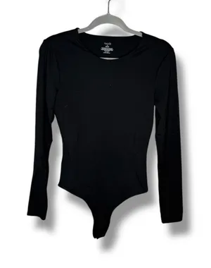 NUUDS Black Long Sleeve‎ Crew Neck Thong Bodysuit Women's Size M thumbnail 1