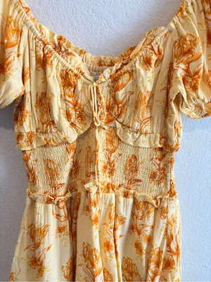 Sabo Skirt Milota Dress Size M Yellow Floral Puff Sleeves Mini Boho Summer thumbnail 8