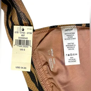 NWT Aerie Brown‎ Tan Black Zebra Print Triangle Bikini Swim Top Size Small thumbnail 3