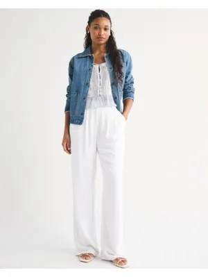 Abercrombie A&F Sloane Linen Blend Tailored Wide Leg Pants White Size 27 4R thumbnail 12