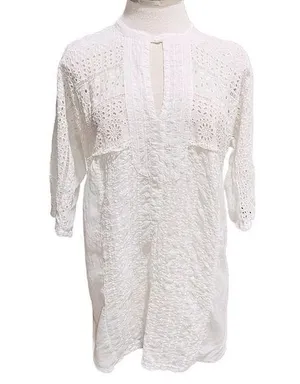 Johnny Was Rayon White Embroidered Eyelet Tunic Top Size Small thumbnail 1