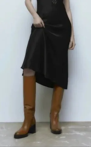 Zara Cow Leather Block Heel Knee Lenght Boots, Size Uk 8/Eur 41, Bnwt🏷 No Box thumbnail 1