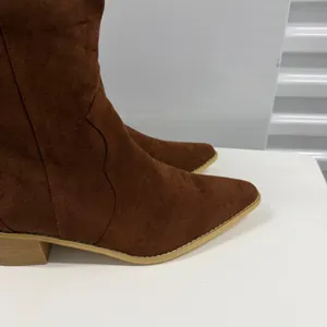 Brown Faux Suede Western Cowboy Boots Pointed Toe Side Zip Block Heel Size 44-12 thumbnail 8