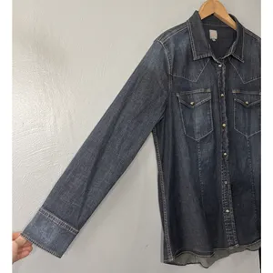 Jag Pearl Snap Western Denim Shirt Size XL Dark Blue Jean Fitted Cowgirl Chic thumbnail 2
