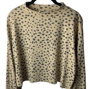 Beach Riot Ava Cropped Sweatshirt Taupe Spot Ribbed Long Sleeve Coastal Chic M thumbnail 3