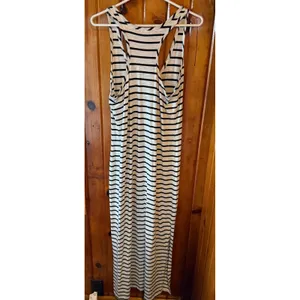 Merona Womens Black‎ White Striped Racerback Maxi Dress Medium Sleeveless Casual thumbnail 2