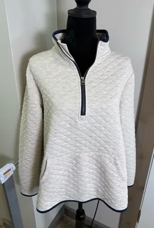 Market & Spruce Lisa Quilted Pullover Sweatshirt Beige 1/4 Zip Soft Oversized L‎ thumbnail 1