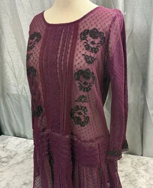 Free People maroon and Black enroidered sheer Jocelyn tunic top thumbnail 1