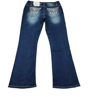 Stella in Dreams Mid Rise Boot Jeans Bootcut Sequin Bull Oxen Size 15 32 Blue thumbnail 1