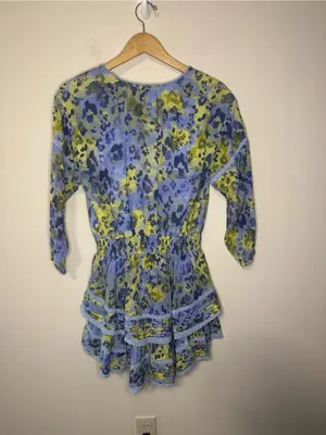 Aerie Rock n Ruffle animal print mini dress blue and green flowy size small thumbnail 3