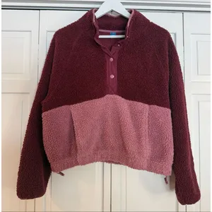 Old Navy burgundy colorblock fleece quarter snap sweater size M thumbnail 2