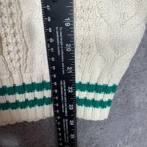 American Eagle Sweater Womens XS Cream Green Varsity Striped Cable Knit Crewneck thumbnail 3