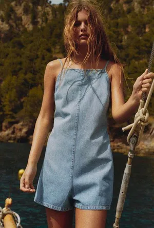 ZARA Denim TRF Jumpsuit Romper thumbnail 1