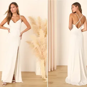 LULU's Bridal Sexy Sophisticated White Satin Cowl Neck Chic Wedding Gown thumbnail 2