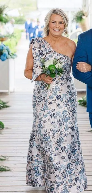 Floral blue and gold dress thumbnail 1