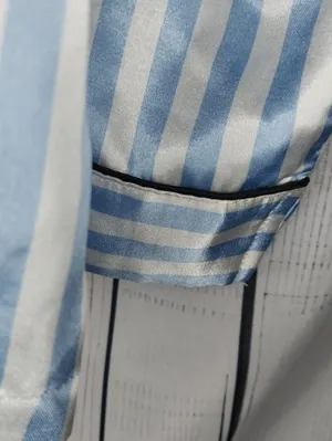 Ekouaer Striped Blue & White Satin Preppy Button-Up Pajama Set thumbnail 4