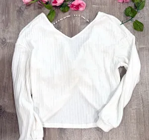 Feminine Date Night Girls Night Out Party Shower Winter V-Neck Low Back Twee Top thumbnail 1