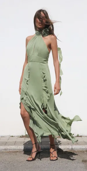 Zara dress maxi bohemian ruffled halter floral scarf wedding evening party thumbnail 17