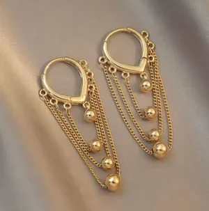 18K Gold Plated Metal Ball Tassel Chain Dangle Drop Earrings for Women thumbnail 2