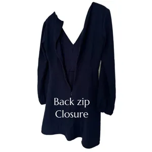 HUTCH Designer Button Front Mini Dress Navy Long Sleeve V-Neck Womens Sz S 4 thumbnail 8