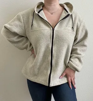 CABELA’S Vintage 90s Womens Beige Hooded Zip Up Canada Polartec Fleece Jacket thumbnail 1
