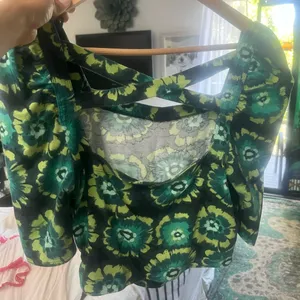 Free People green floral/ crossed back straps sz L thumbnail 3